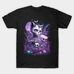 Pastel Goth Cat. Cute witchy goth cat and skulls T-Shirt